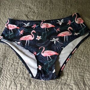 Navy Bikini Bottoms with Pink Flamingo Print